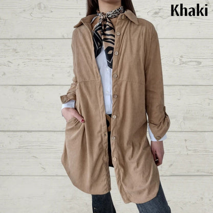 Women's Lapel Soft Long-Sleeve Button Down Coat