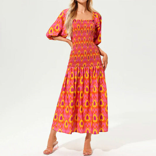 Women's Sweet Vibrant Puff Sleeve Dress