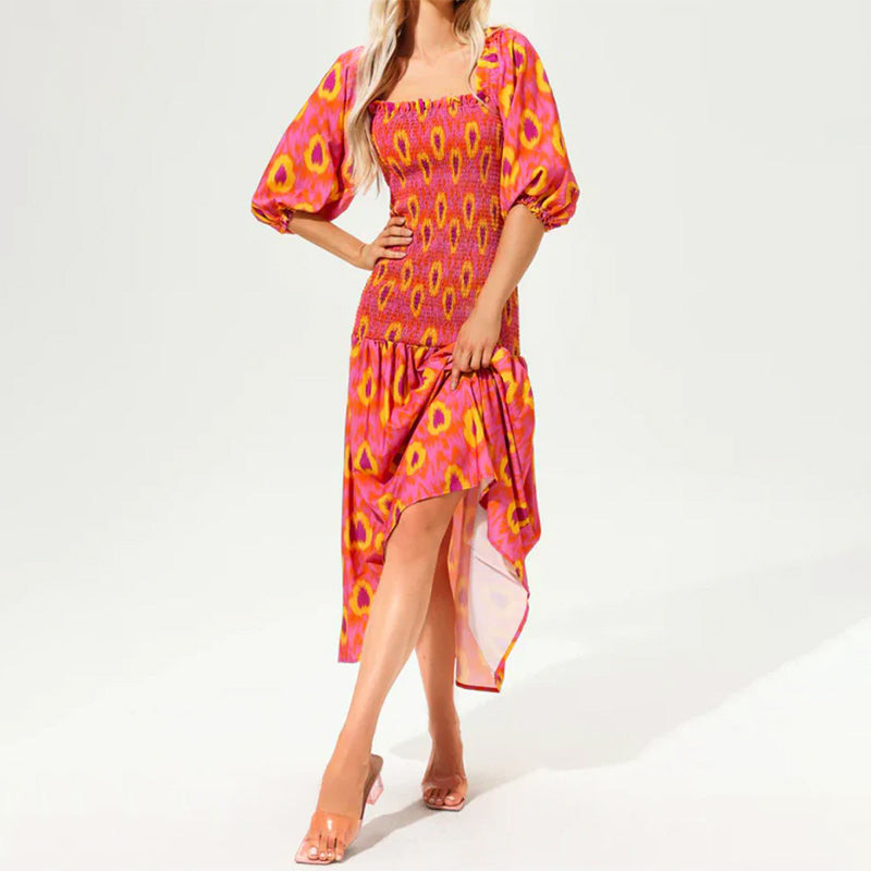 Women's Sweet Vibrant Puff Sleeve Dress