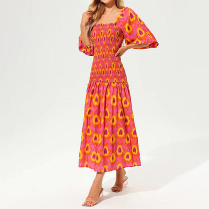 Women's Sweet Vibrant Puff Sleeve Dress