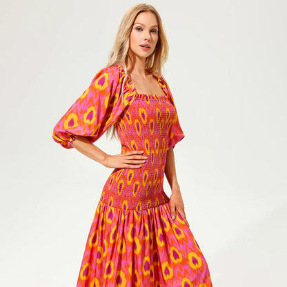 Women's Sweet Vibrant Puff Sleeve Dress