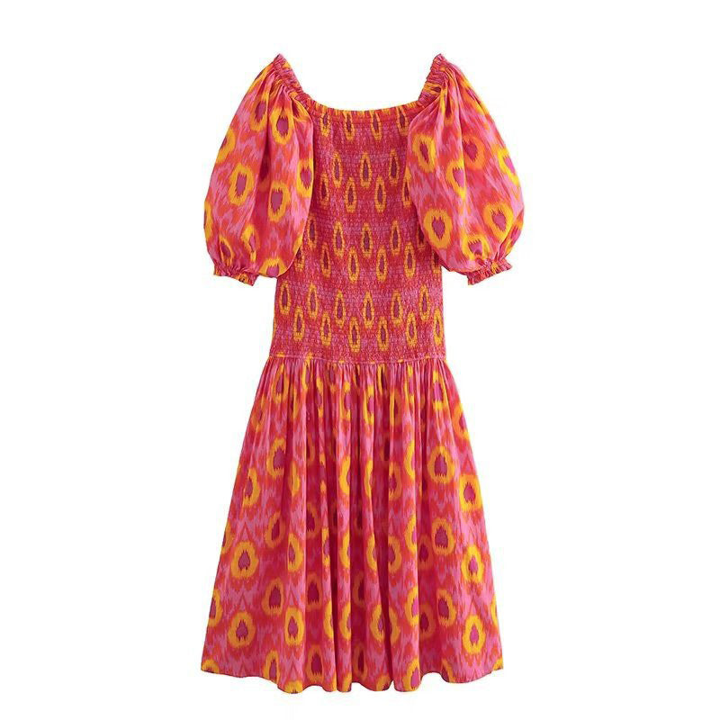 Women's Sweet Vibrant Puff Sleeve Dress