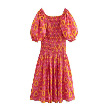 Women's Sweet Vibrant Puff Sleeve Dress