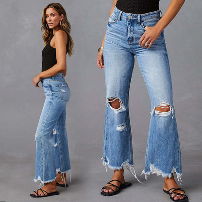 High-Waisted Ripped Flare Jeans for Women