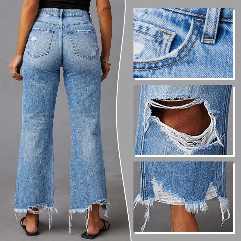 High-Waisted Ripped Flare Jeans for Women