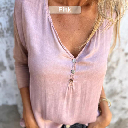 Women’s Trendy Solid Color V Neck Long Sleeve Top