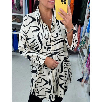 Women's Casual Trendy Long Sleeve Lapel Printed Shirt