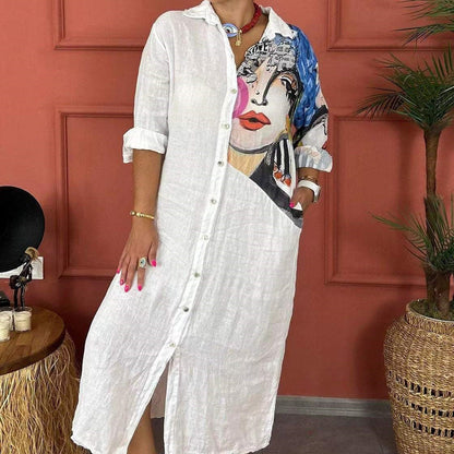 Women's Printed Long Sleeve Shirt Dress