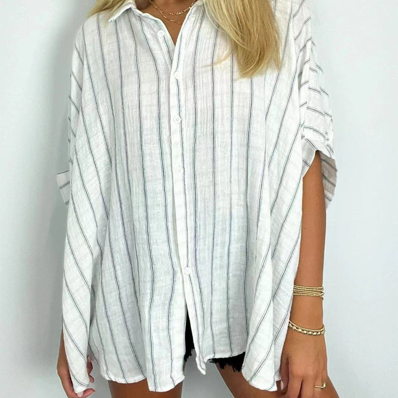 Fashionable Striped Versatile Loose Shirt