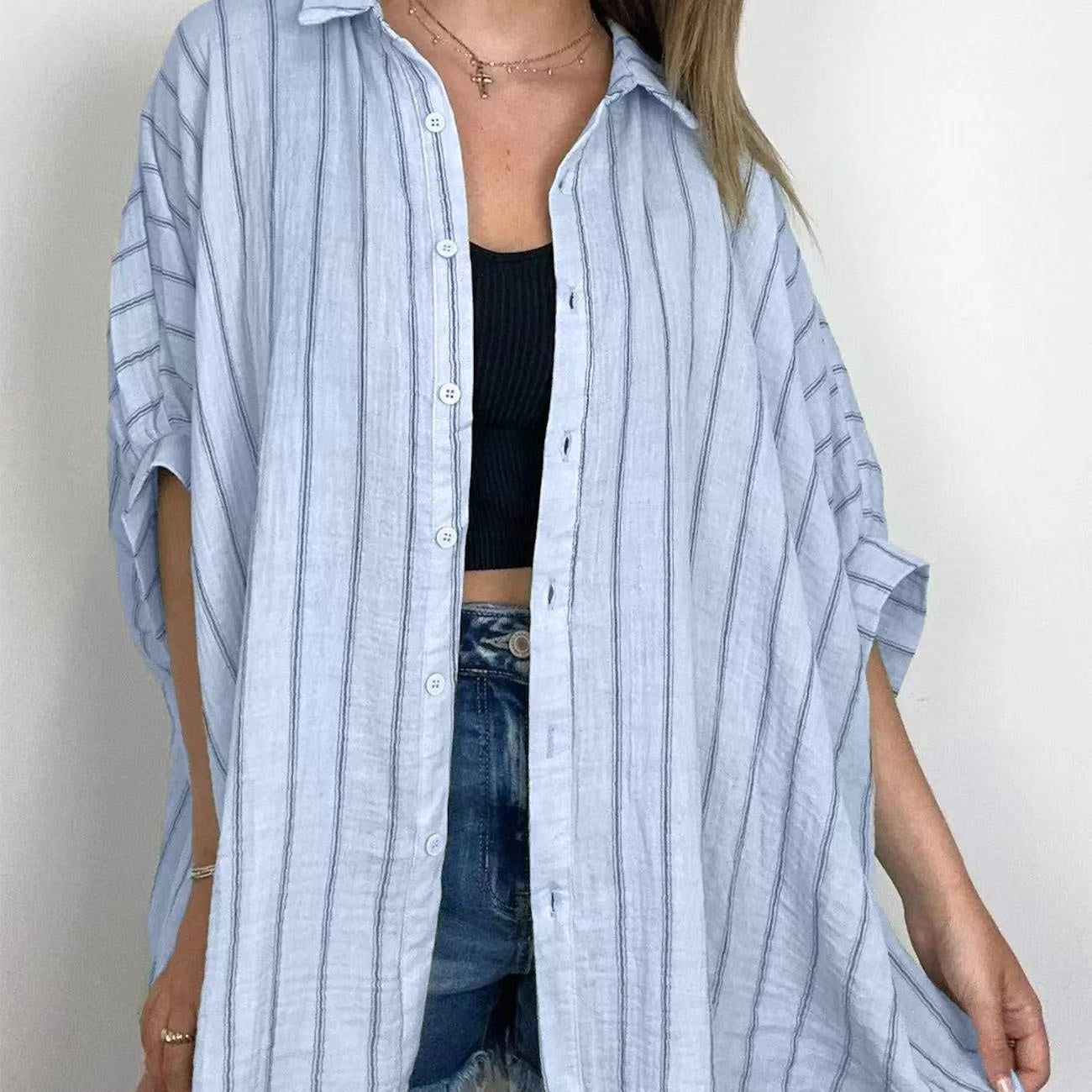 Fashionable Striped Versatile Loose Shirt