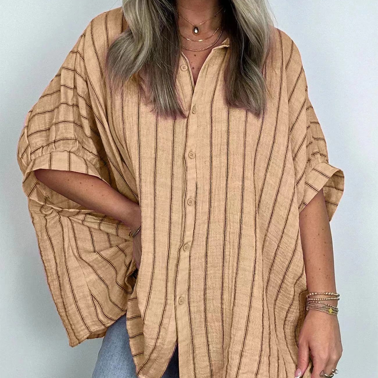 Fashionable Striped Versatile Loose Shirt