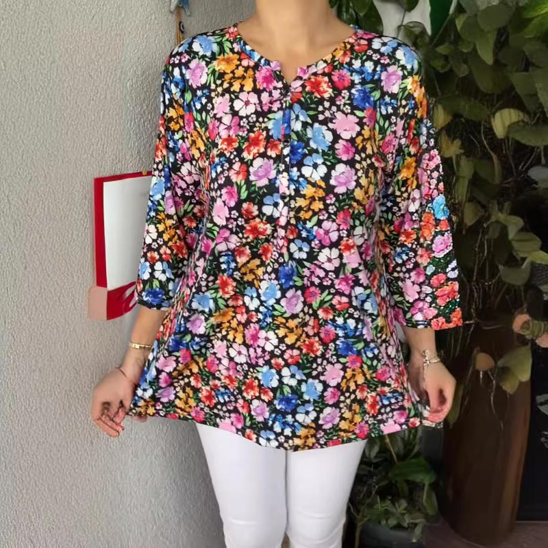 Women’s Casual Printed Button V-neck Pullover