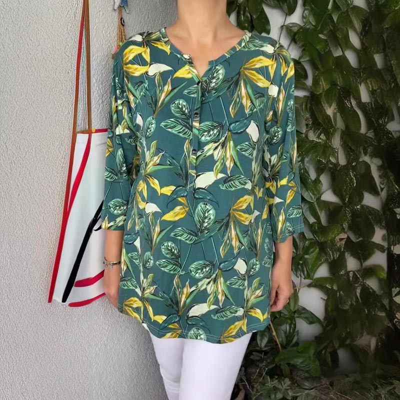 Women’s Casual Printed Button V-neck Pullover