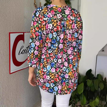 Women’s Casual Printed Button V-neck Pullover