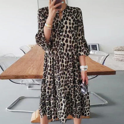 Casual Leopard Print Button Front Dress