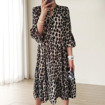 Casual Leopard Print Button Front Dress