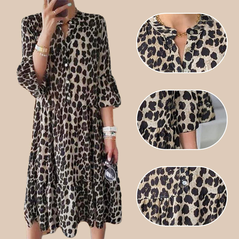 Casual Leopard Print Button Front Dress