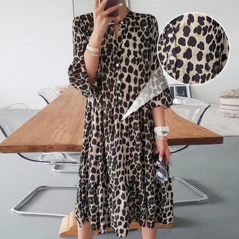 Casual Leopard Print Button Front Dress