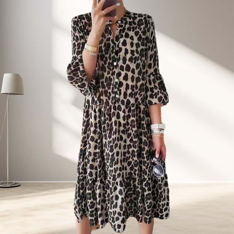 Casual Leopard Print Button Front Dress