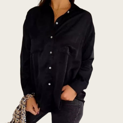 Women's Solid Lapel Long-Sleeve Button Down Shirts