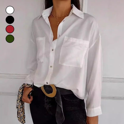 Women's Solid Lapel Long-Sleeve Button Down Shirts