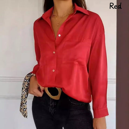 Women's Solid Lapel Long-Sleeve Button Down Shirts