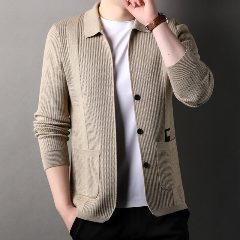 Men's Lapel Knitted Long Sleeve Coat