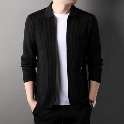 Men's Lapel Knitted Long Sleeve Coat