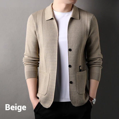 Men's Lapel Knitted Long Sleeve Coat