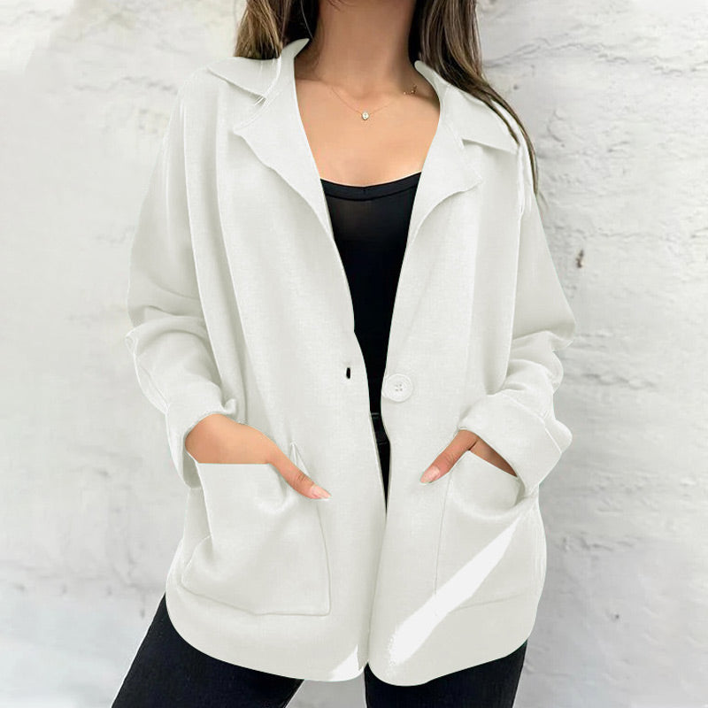 Women's Collared Open Front Cardigan with Pockets