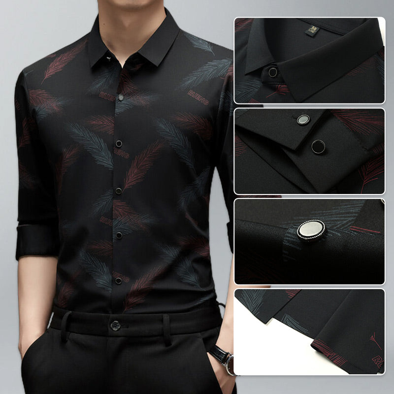 Men's Business Casual Printed Long-Sleeved Shirt