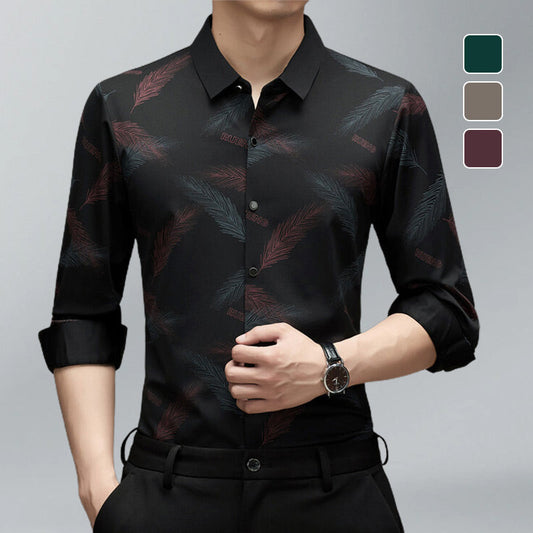 Men's Business Casual Printed Long-Sleeved Shirt