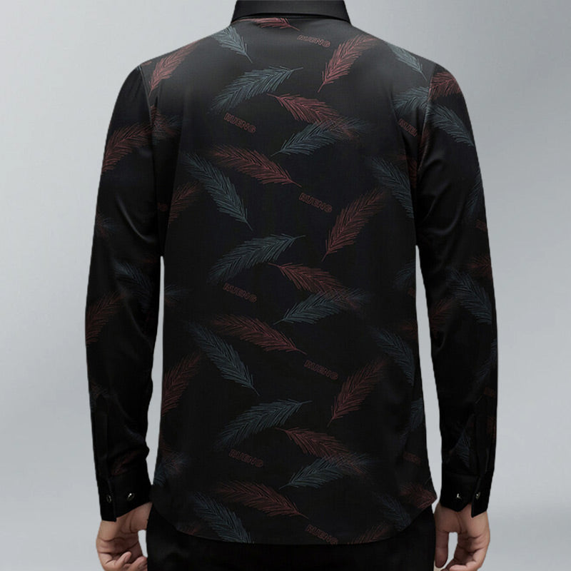 Men's Business Casual Printed Long-Sleeved Shirt