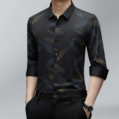 Men's Business Casual Printed Long-Sleeved Shirt