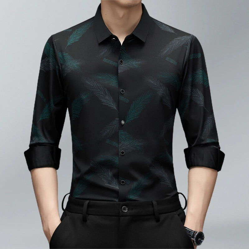 Men's Business Casual Printed Long-Sleeved Shirt