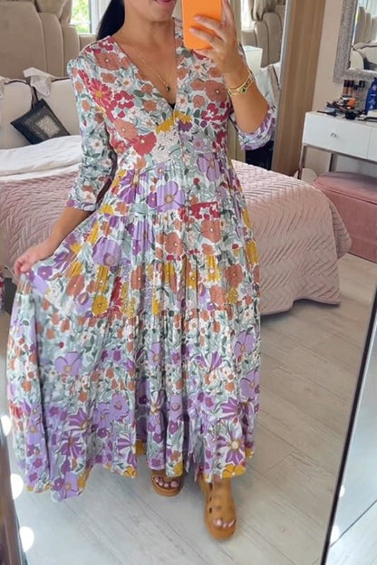 🔥Hot Sale💃Floral Print Tiered Hem Maxi Dress