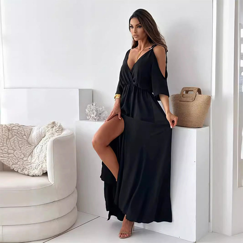 Elegant Sexy V Neck Side Slit Dress