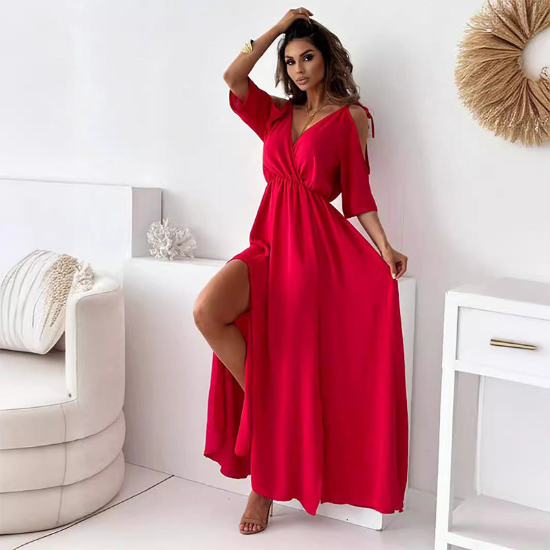 Elegant Sexy V Neck Side Slit Dress