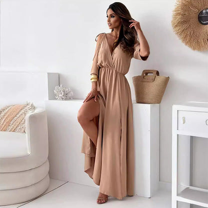 Elegant Sexy V Neck Side Slit Dress