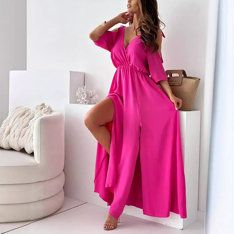 Elegant Sexy V Neck Side Slit Dress