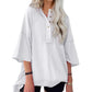 Solid Color Loose Fit Casual Half-Button Top