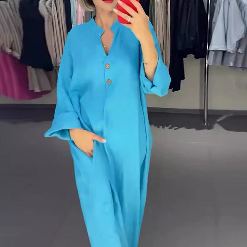 Women's Loose Fit Maxi Shirt Dress with Pockets