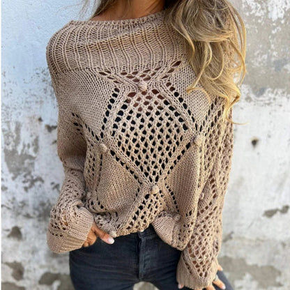 Hollow-out Knitted Round Neck Sweater