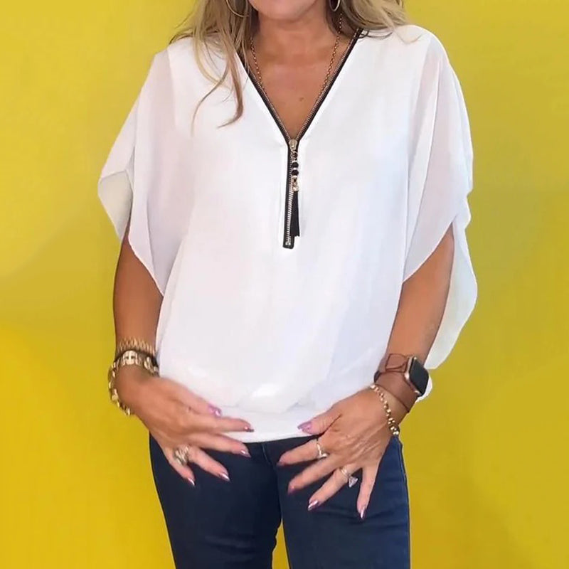 🔥Summer Hot Sale-49% Off🩷Women's Chiffon Zip-up Neck Casual Top