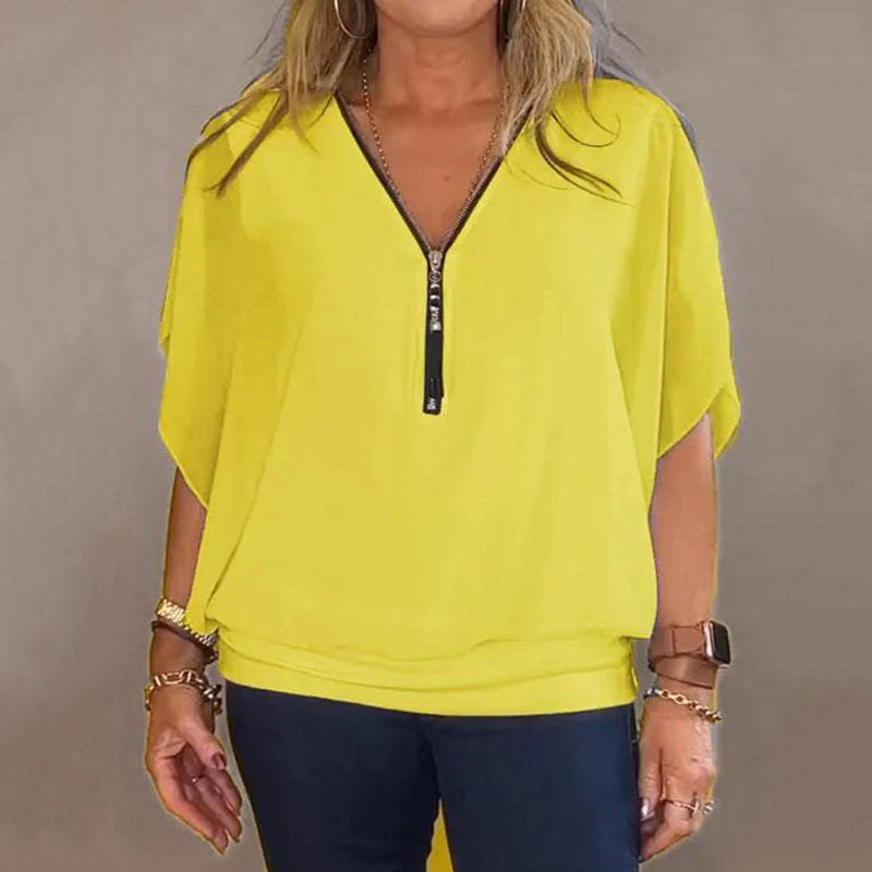 🔥Summer Hot Sale-49% Off🩷Women's Chiffon Zip-up Neck Casual Top