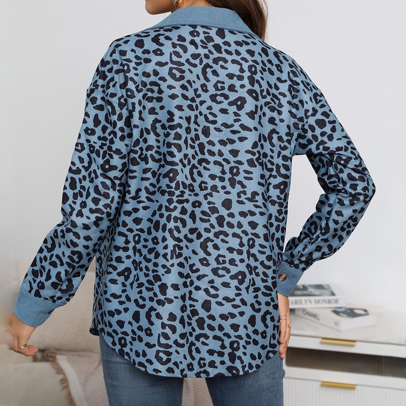 Women's Leopard Print Button Long-sleeve Jacket