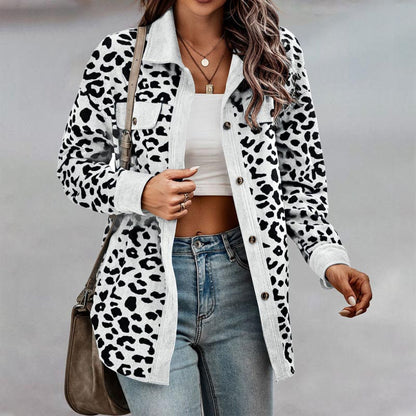 Women's Leopard Print Button Long-sleeve Jacket