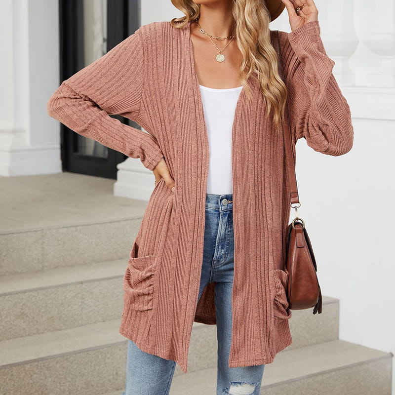 Women's Casual Knit Long-Sleeve Open Front Coat