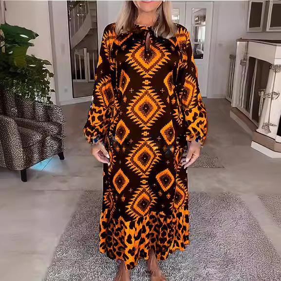 Women’s Bohemian Casual Printed Long-sleeve Dress