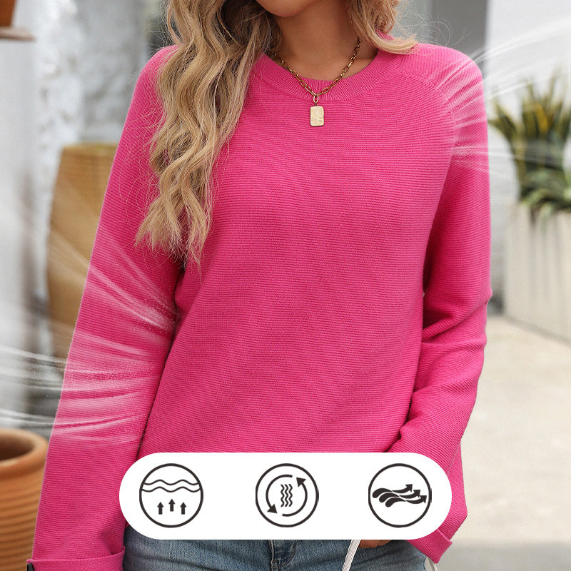 Women's Round Neck Long-Sleeve Sweater with Button Detail